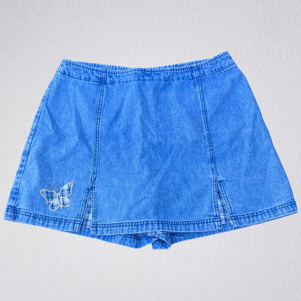Vintage Y2K denim plaid butterfly skort 2000s kidcore whimsy fairycore boho chic